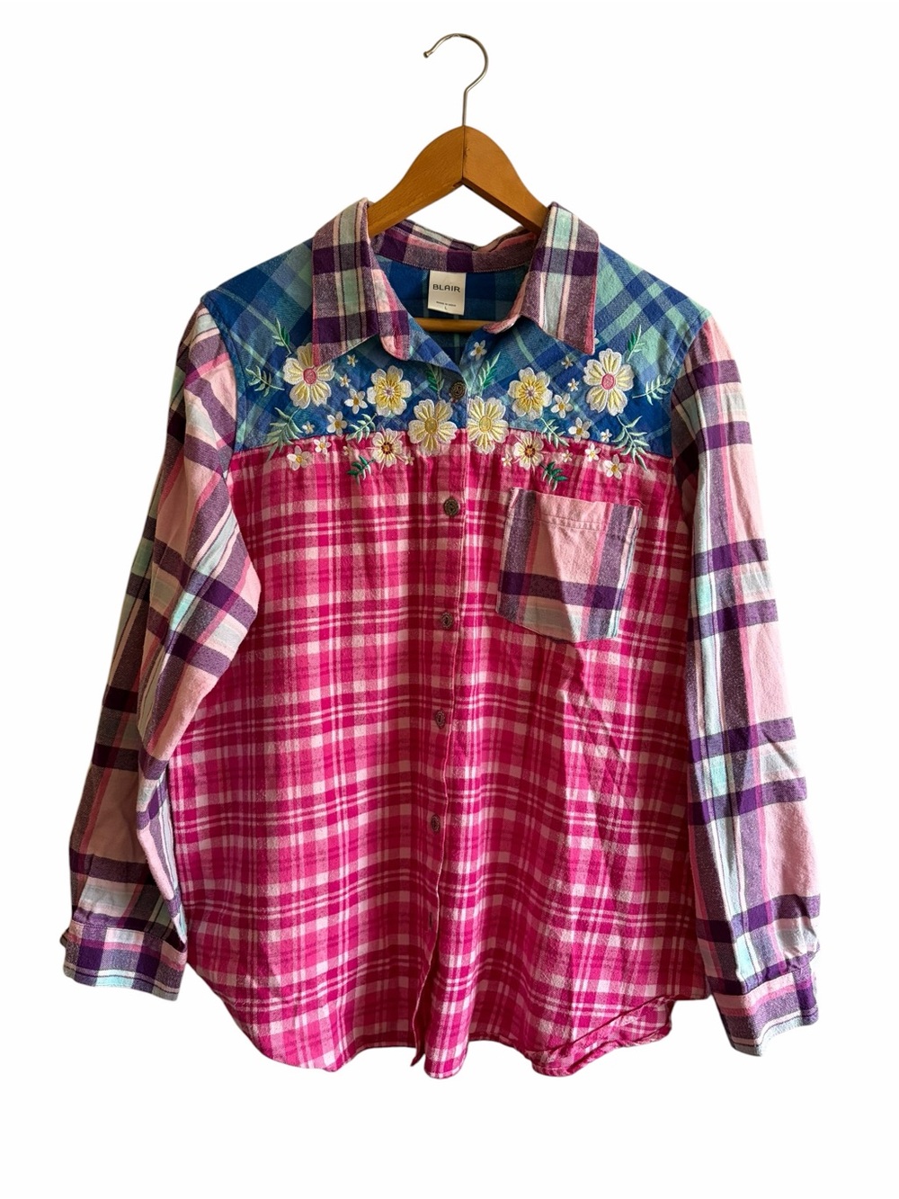 Vintage 90’s Blair Color Block Y2K Plaid Button Down Sz L